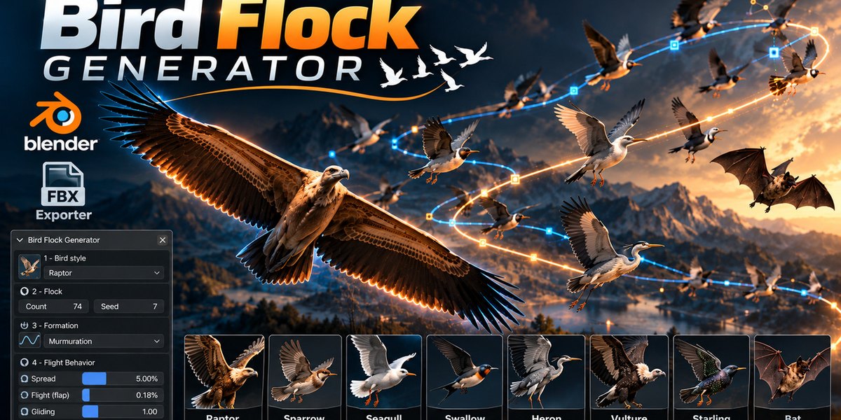 Bird Flock Generator: add-on Blender per stormi di uccelli