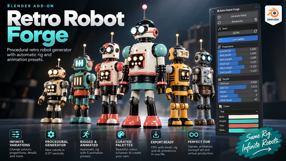 Retro Robot Forge: generatore procedurale di robot retrò per Blender