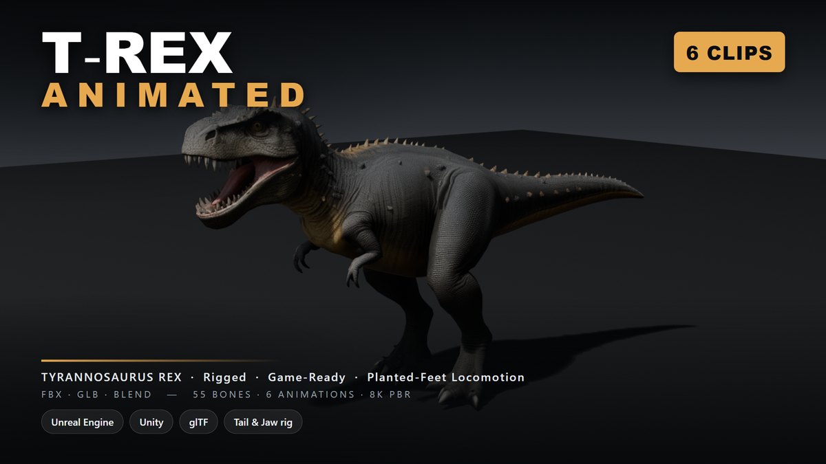 Tyrannosaurus: dinosauro rigged e animato per Blender